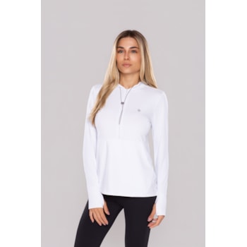 CAMISETA FEMININA ZIPER CANGURU MANGA LONGA COM DEDAL E CAPUZ UPF 50+