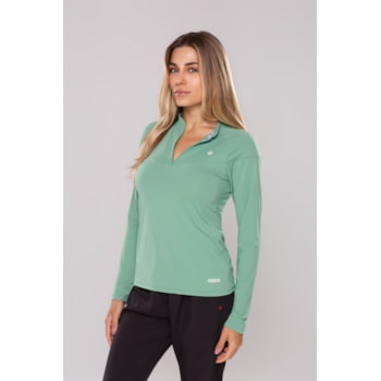 CAMISETA UV FEMININA ZIPER MANGA LONGA UPF 50+